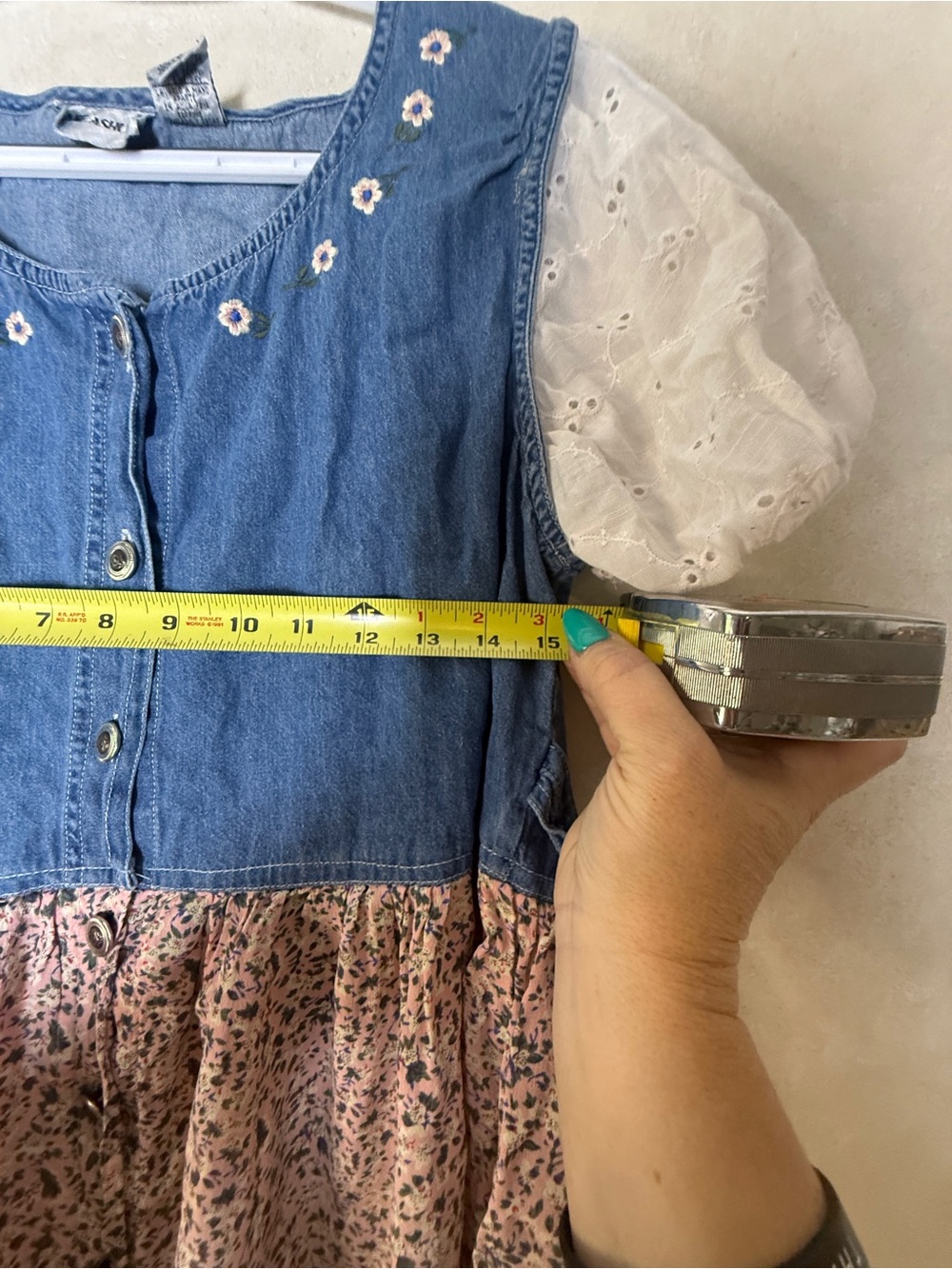 Jane Ashley Blue Denim Bodice with Pink Floral Skirt Dress - Picture 8 of 9